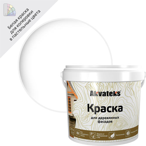 Краска для деревянных фасадов Akvateks матовая цвет белый база А 09 л 2160₽