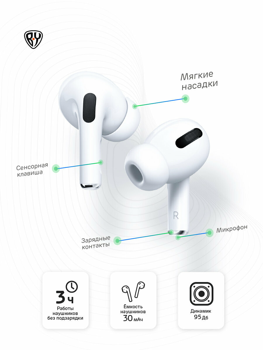 BY Наушники беспроводные TWS Space Connect Pro, беспроводная подзарядка, 30/350мАч, BT 5.0