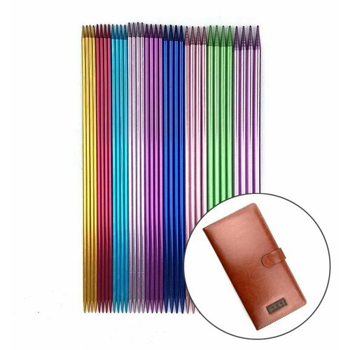 Набор спиц для вязания в футляре / спицы носочные металлические, длина 25 см