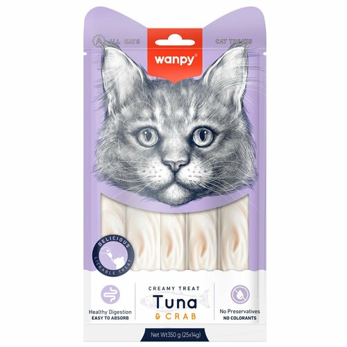 Wanpy Cat Лакомство для кошек "нежное пюре" из тунца и краба 25 шт х 14 г