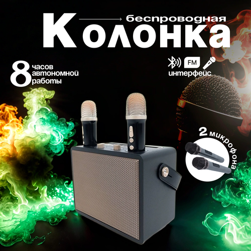 Караоке колонка для дома дачи с двумя беспроводными караоке микрофонами колонка музыкальная портативная bluetooth колонка 3899₽