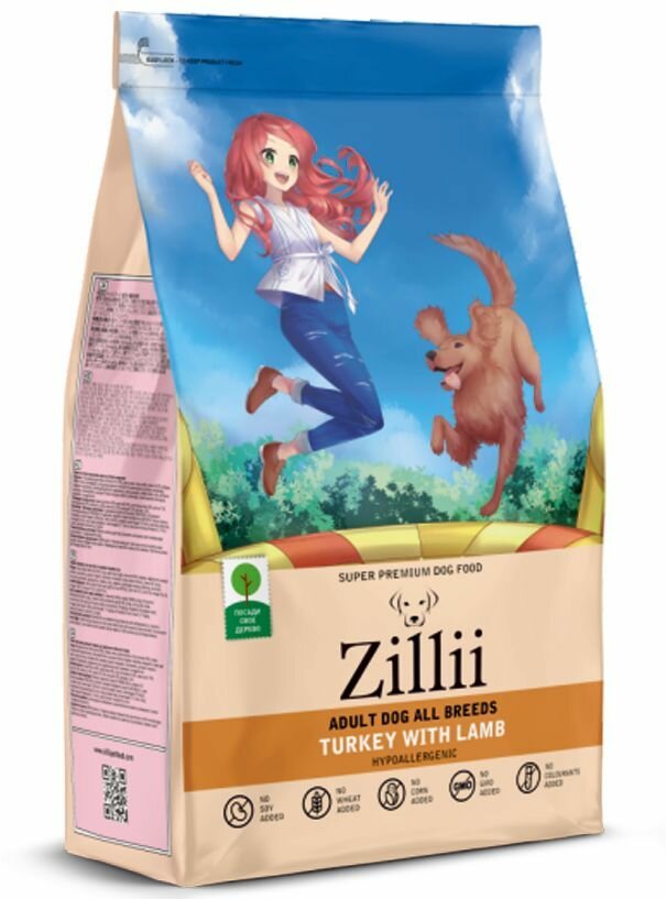 ZILLII корм для собак всех пород индейка с ягненком 3кг