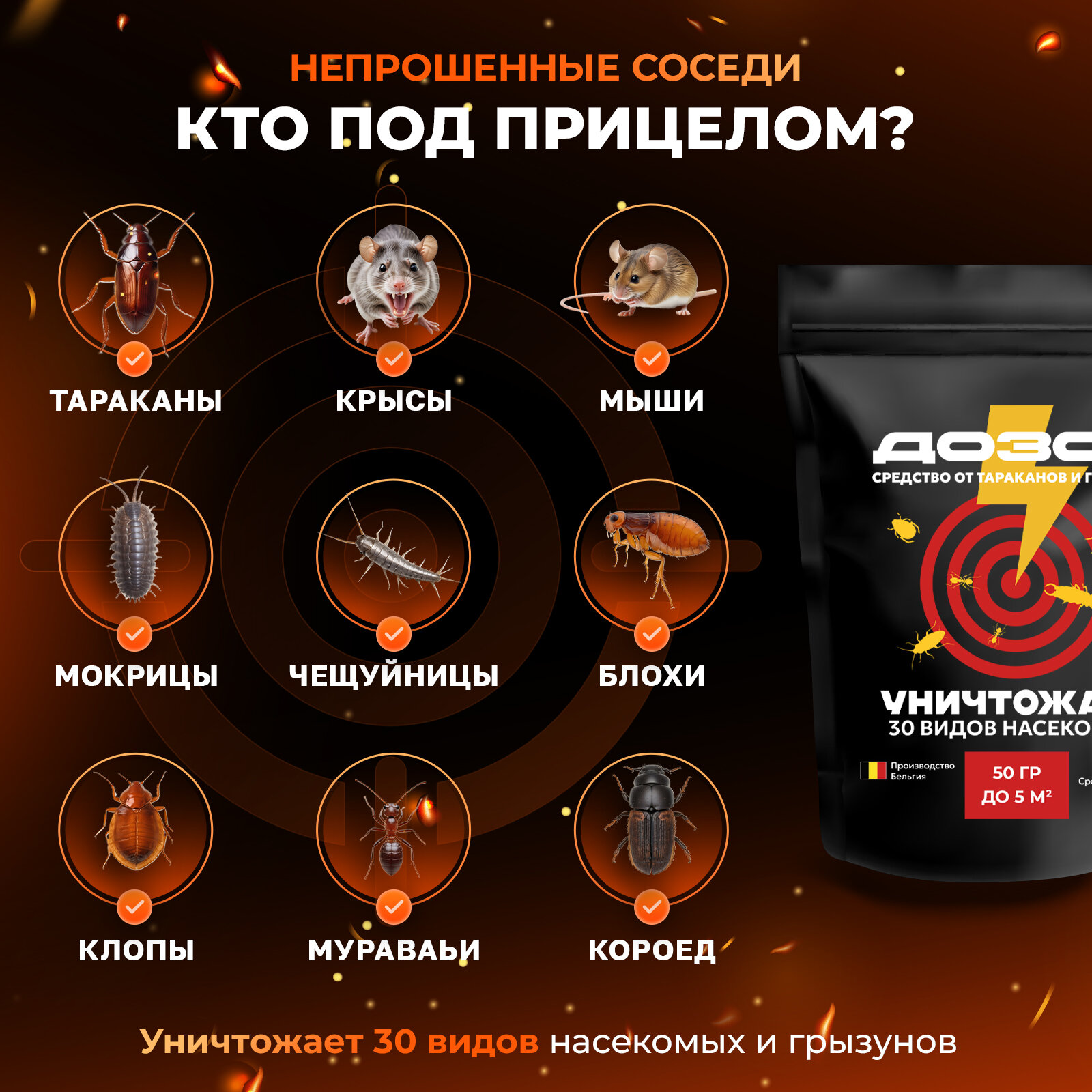 Средство от тараканов и муравьев эффективное профессиональное, порошок без запаха Дозор 200 гр — фото 1