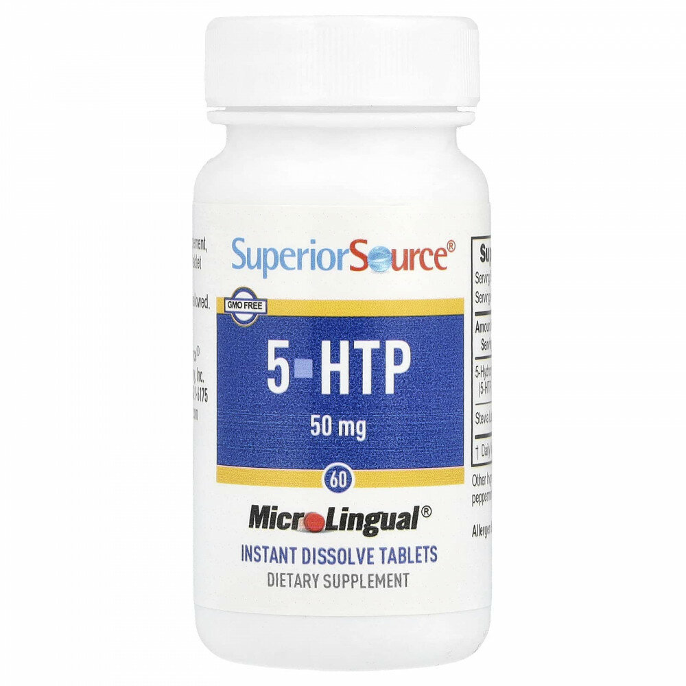 Superior Source, 5-HTP, 50 мг, 60 быстрорастворимых таблеток MicroLingual® — фото 1