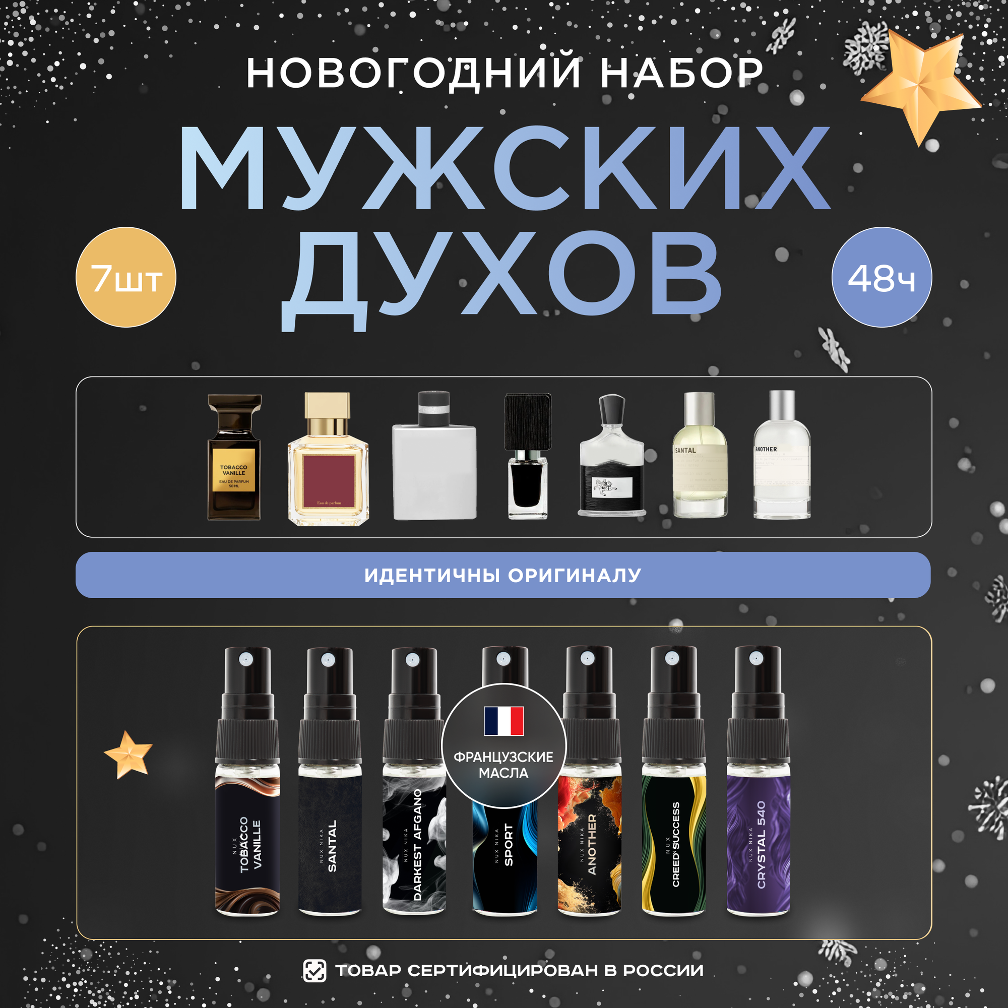 Духи мужские стойкие NUX NIKA, новогодний подарочный набор 7шт по 3мл