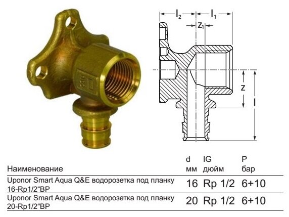 Водорозетка для PE-X труб латунь Дн 20х1/2