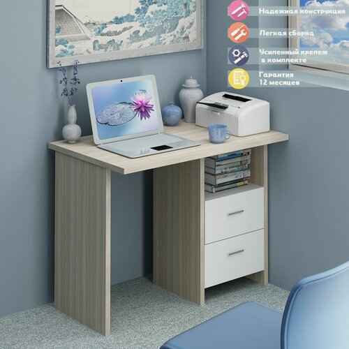Изображение товара Стол компьютерный Мэрдэс СКЛ-Прям100 КБЕ карамель/белый с тумбой, с ящиками, 100х60х77 см