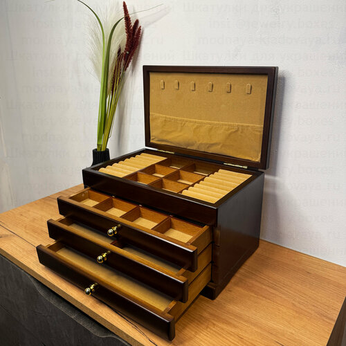 Шкатулка для украшений, большая многоярусная шкатулка из массива дерева