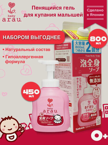Изображение товара Набор arau.baby Пенка для купания малышей 450 мл + наполнитель 800 мл