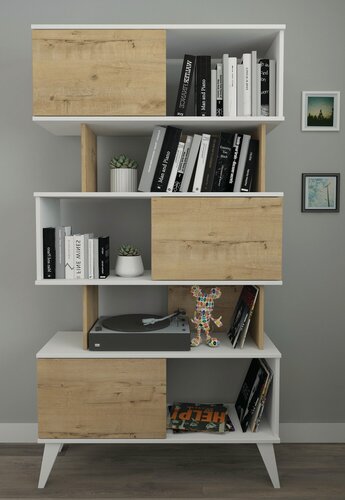 Изображение товара Стеллаж Мебельнов "Остин" ШхГхВ 94.8х33.7х178.8 см, цвет: Белый/Дуб бунратти, 5 полок