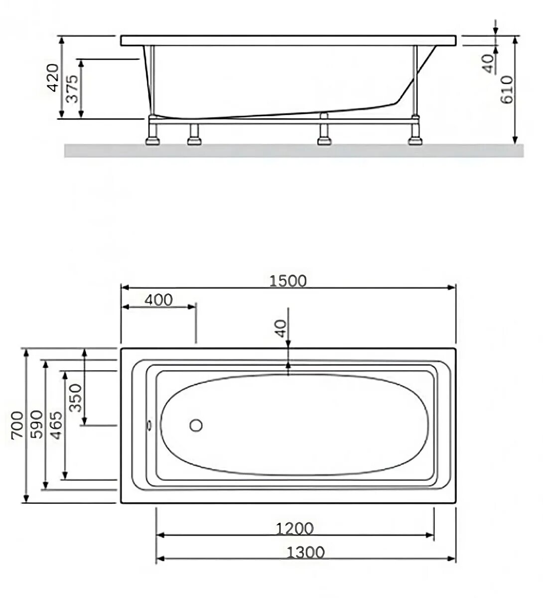 Акриловая ванна Alba Spa Gamma 170х70 см, белая глянцевая - фото №2