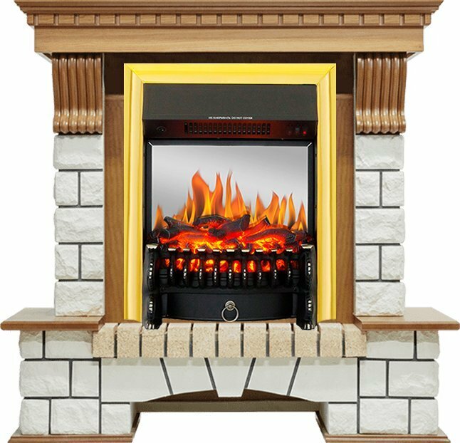 Каминокомплект Royal Flame Pierre Luxe - Дуб / Белый с очагом Fobos FX M Brass