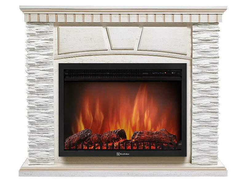 Каминокомплект Electrolux Porto 25U (угловой) с очагом EFP/P-2720RLS камень белый шпон беленый дуб