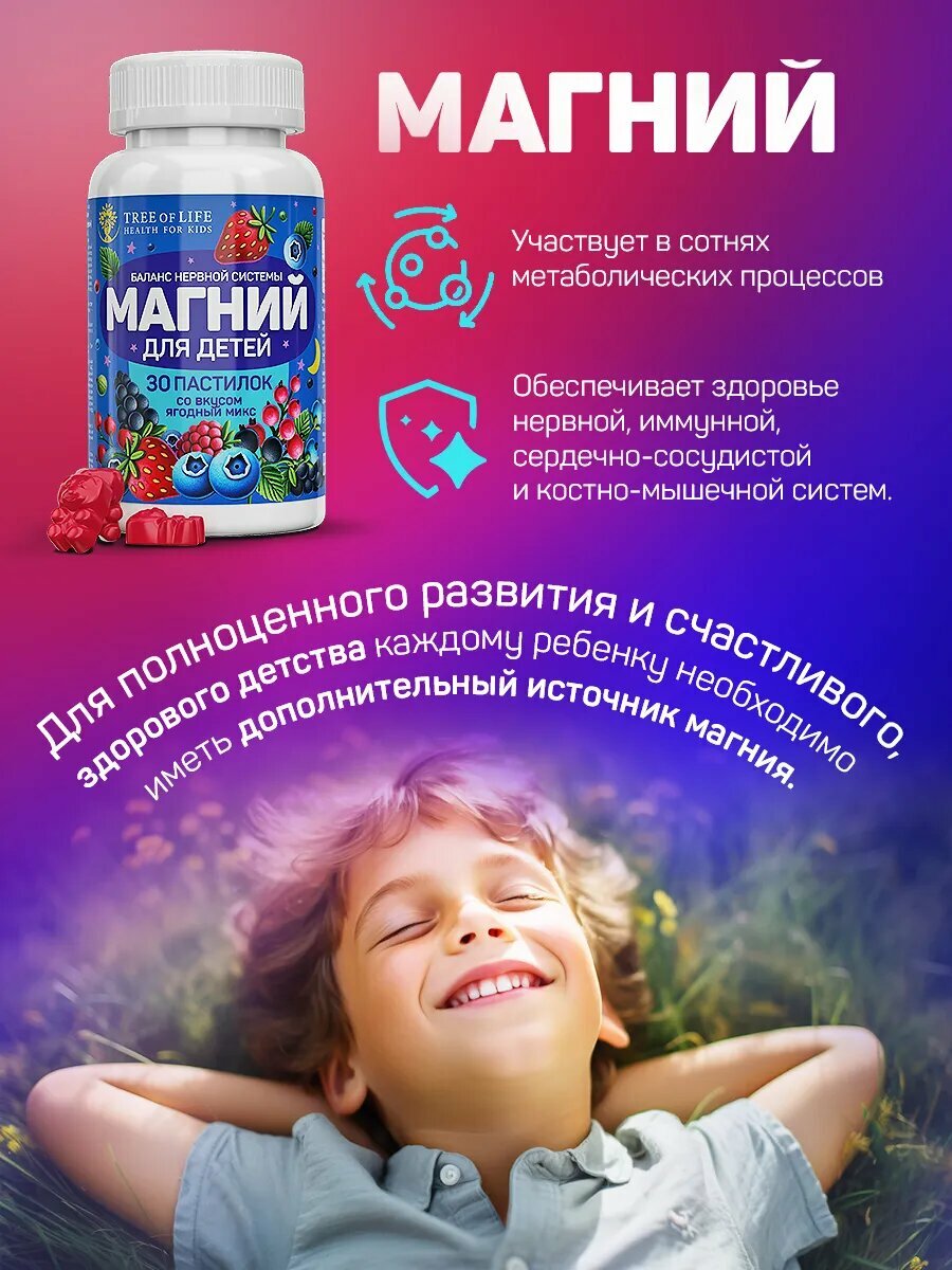 Витамины для детей. Магний баланс для нервной системы ребенка / жевательные мармеладки в виде мишек. 30 шт. — фото 1