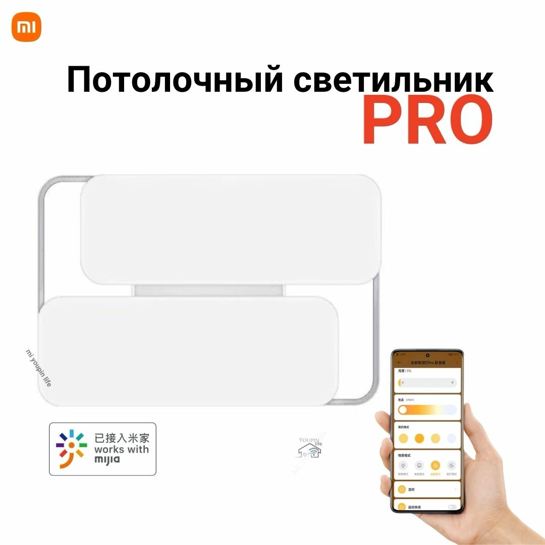 Умный потолочный светильник Xiaomi Mjiia Smart ceiling light PRO Версия для гостиной 140W 10000lm Ra95 2700K-6000K Анти-синий свет RG0(Mihome APP), Белый
