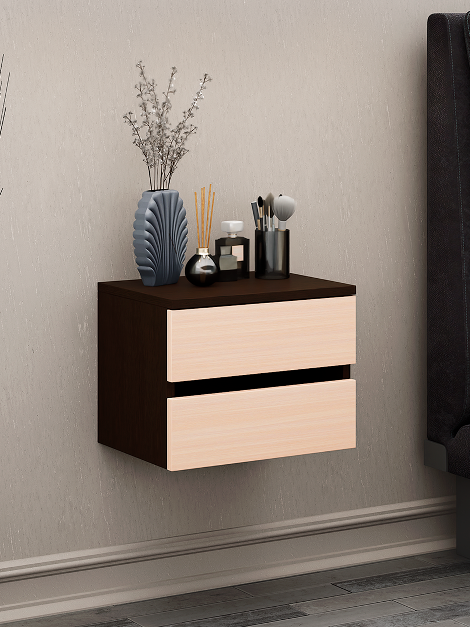 Подвесная тумба Trivero-222 венге дуб с 2 ящиками прикроватная для прихожей под стол в коридор в спальню офисная