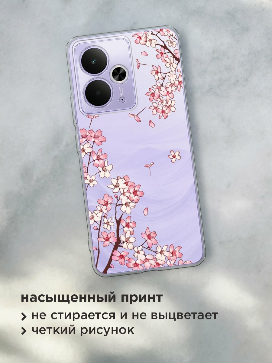 Чехол на Realme 14T / Реалми 14Т с принтом "Ветви сакуры 1", прозрачный — фото 1