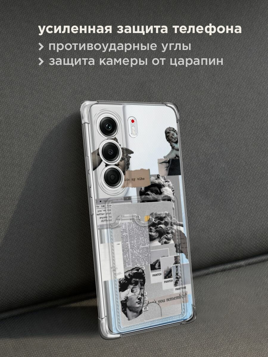 Чехол на Tecno Camon 40 Pro 5G (Текно Камон 40 Про 5G) с картой и принтом "Коллаж греческие скульптуры" — фото 1