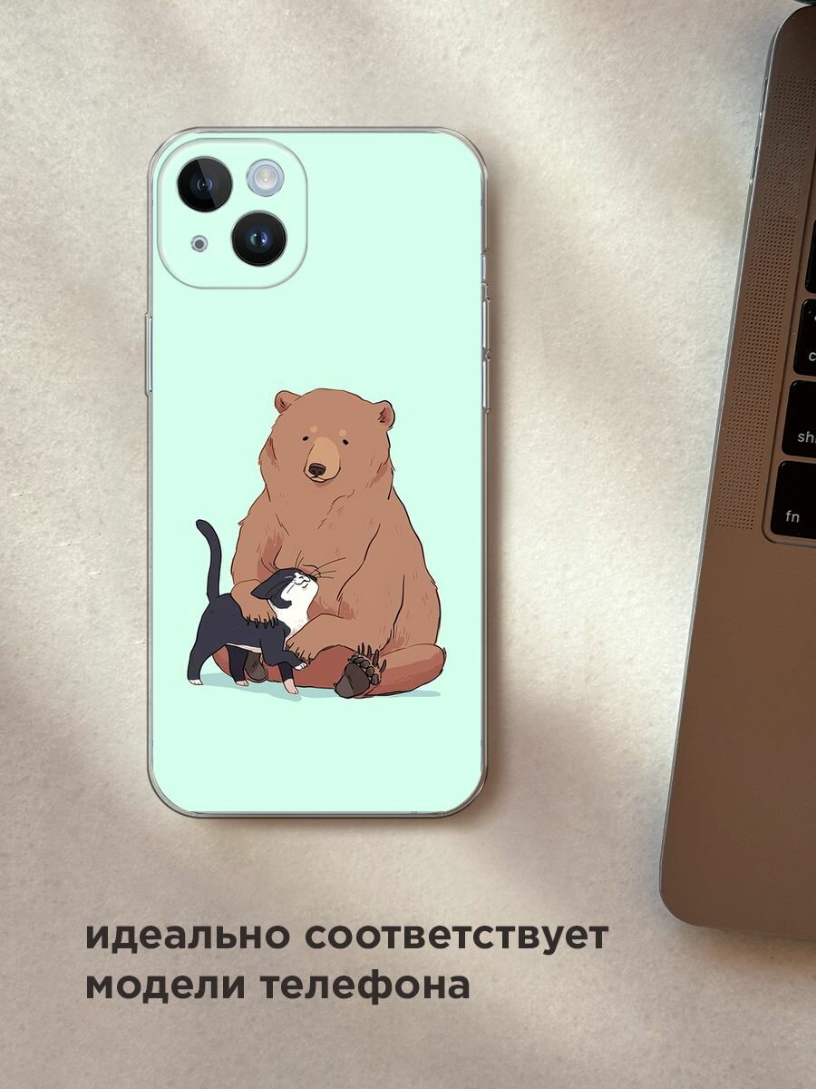 Чехол на Apple iPhone 14 Plus / Айфон 14 Плюс с принтом "Медведь и кошка дружба" — фото 1