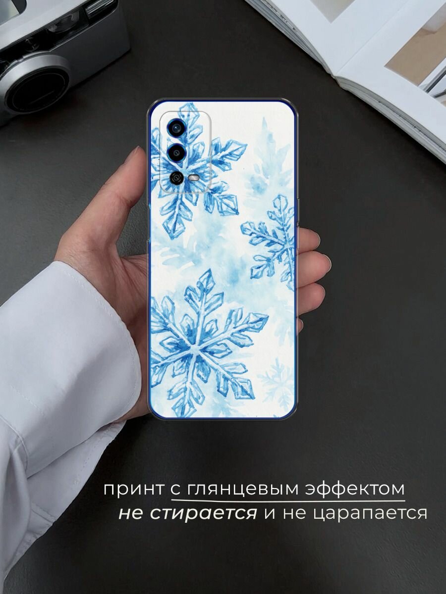 Чехол на Oppo A55 4G / Оппо А55 4G с принтом "Акварельные снежинки" — фото 1