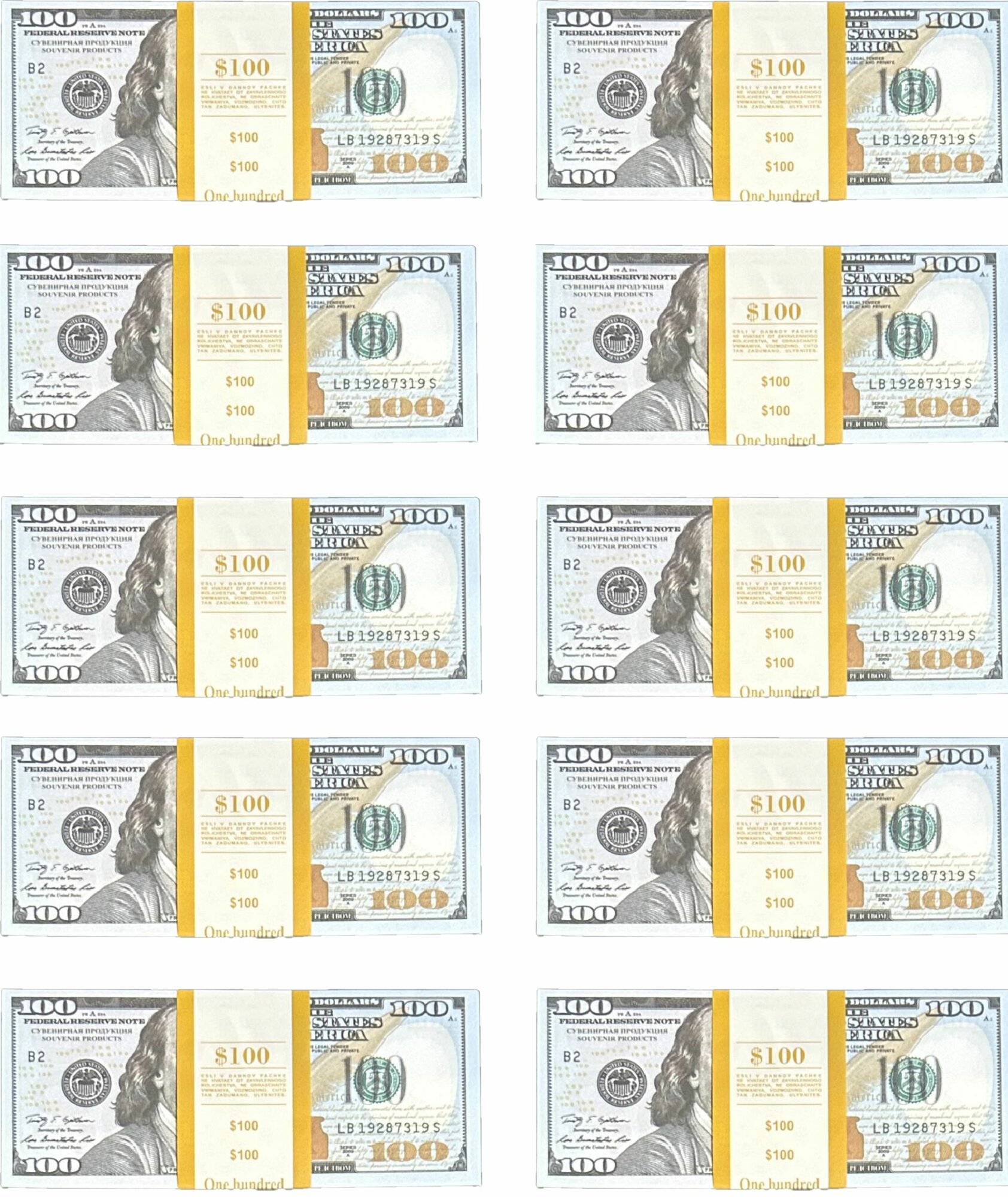 Набор 10 пачек купюр 100 долларов — фото 1