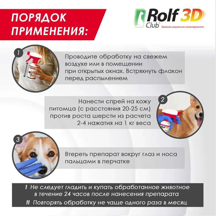 Спрей от клещей , блох, комаров RolfClub 3D для собак 200 мл — фото 1