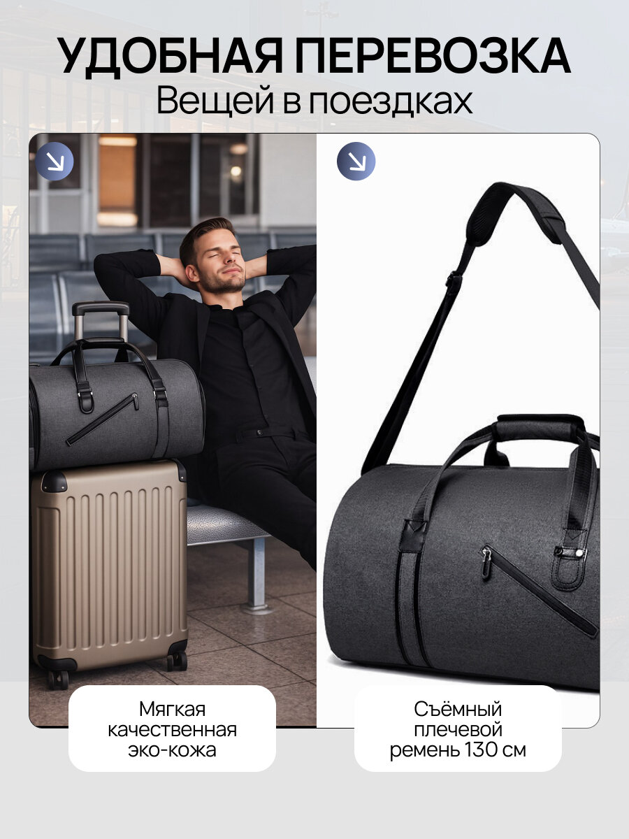 Портплед , 53 л, 32х31х53 см, ручная кладь, серый — фото 1