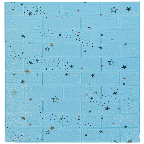 Комплект самоклеящихся 3D панелей для стен LAKO DECOR, Детская комната, Звездное небо (голубой кирпич), 70x600см