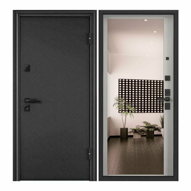 Дверь входная для квартиры Torex Defender X 880х2050 правый, тепло-шумоизоляция, антикоррозийная защита, замки 4-го класса, зеркало, черный/белый