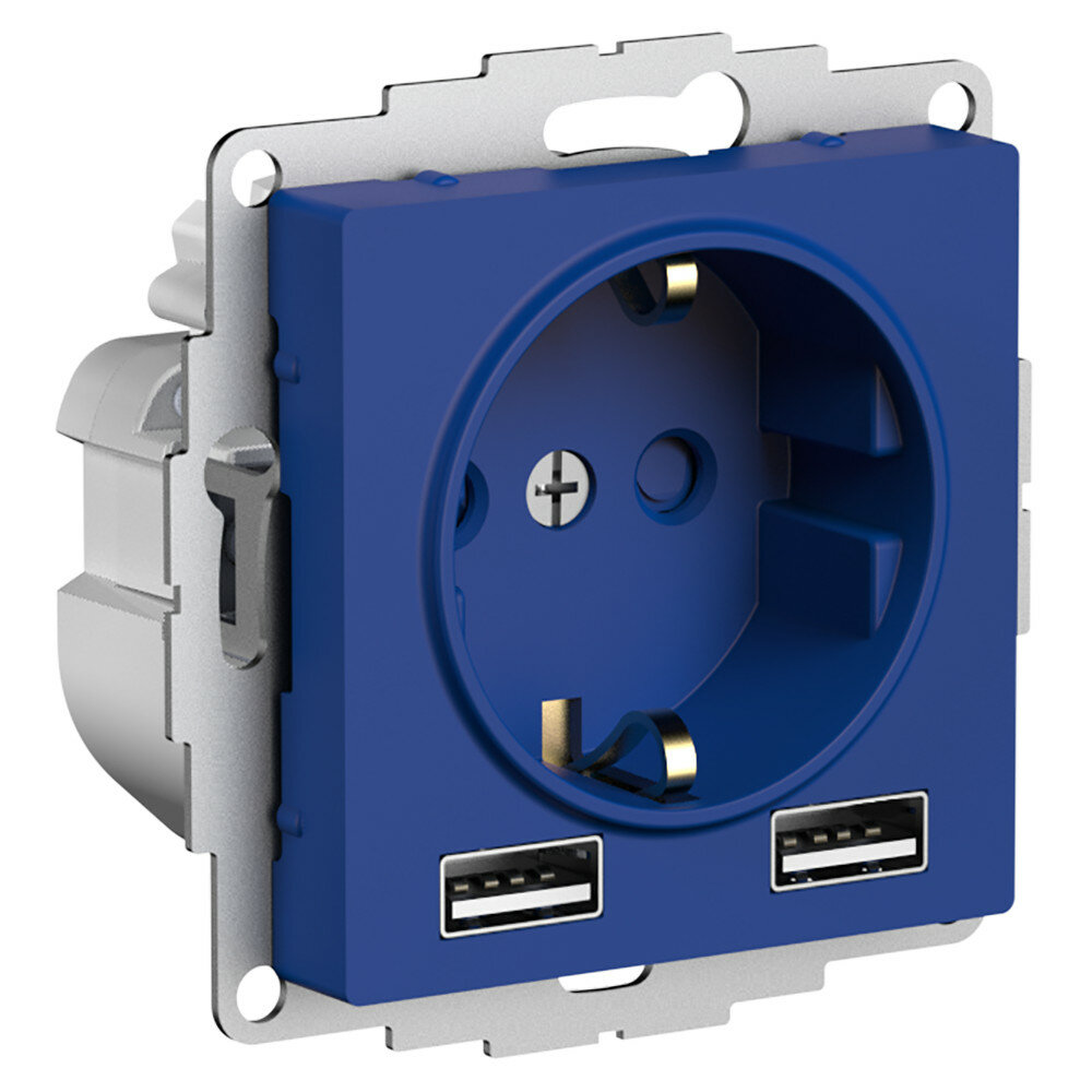 AtlasDesign Аквамарин Розетка 16А c 2 USB A+A 5В/2,4А 2х5В/1,2А