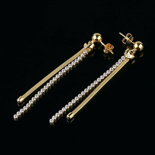 Серьги серебро, 925 проба, фианит, золотой