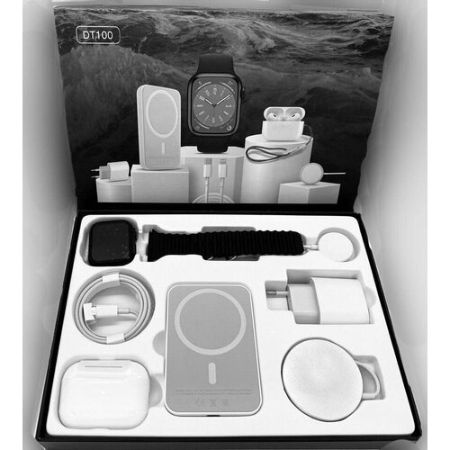 Набор 6 в 1 с умными часами Smart Watch в подарок Совместим с iOS и AndroidСмарт часыАдаптер 20WAirPodsКабель Lightning черный ремешок 350300₽