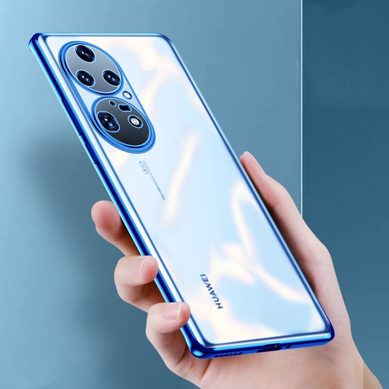 Полимерная задняя панель-чехол-накладка из силикона для Huawei P50 Pro прозрачная с цветными гранями синяя