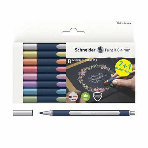 Набор ручек-роллеров Schneider Paint-It, 050, 8 цветов, металлик, 0,4 мм, европодвес (ML05011502)