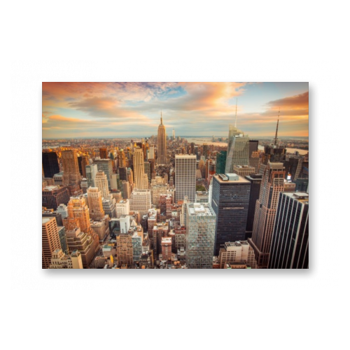 Картина на холсте | Diva Kartina | Город. Нью-Йорк Манхеттен на закате | 80X56 см | Интерьерный постер