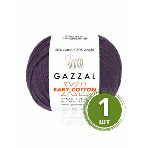 Пряжа Gazzal Baby Cotton XL (Беби Коттон XL) - 1 моток Цвет: 3441 Фиалка 50% хлопок, 50% акрил, 50 г 105 м