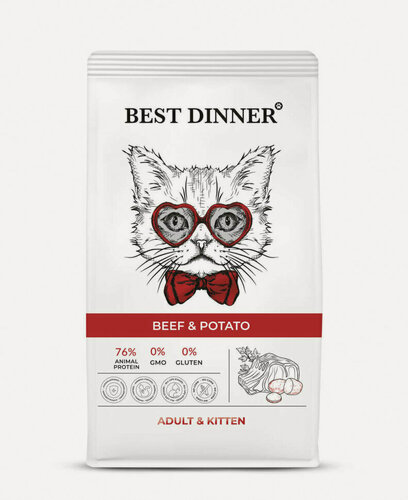 Изображение товара Сухой корм для котят и взрослых кошек Best Dinner Adult & Kitten с 1 месяца с говядиной и картофелем 1,5кг
