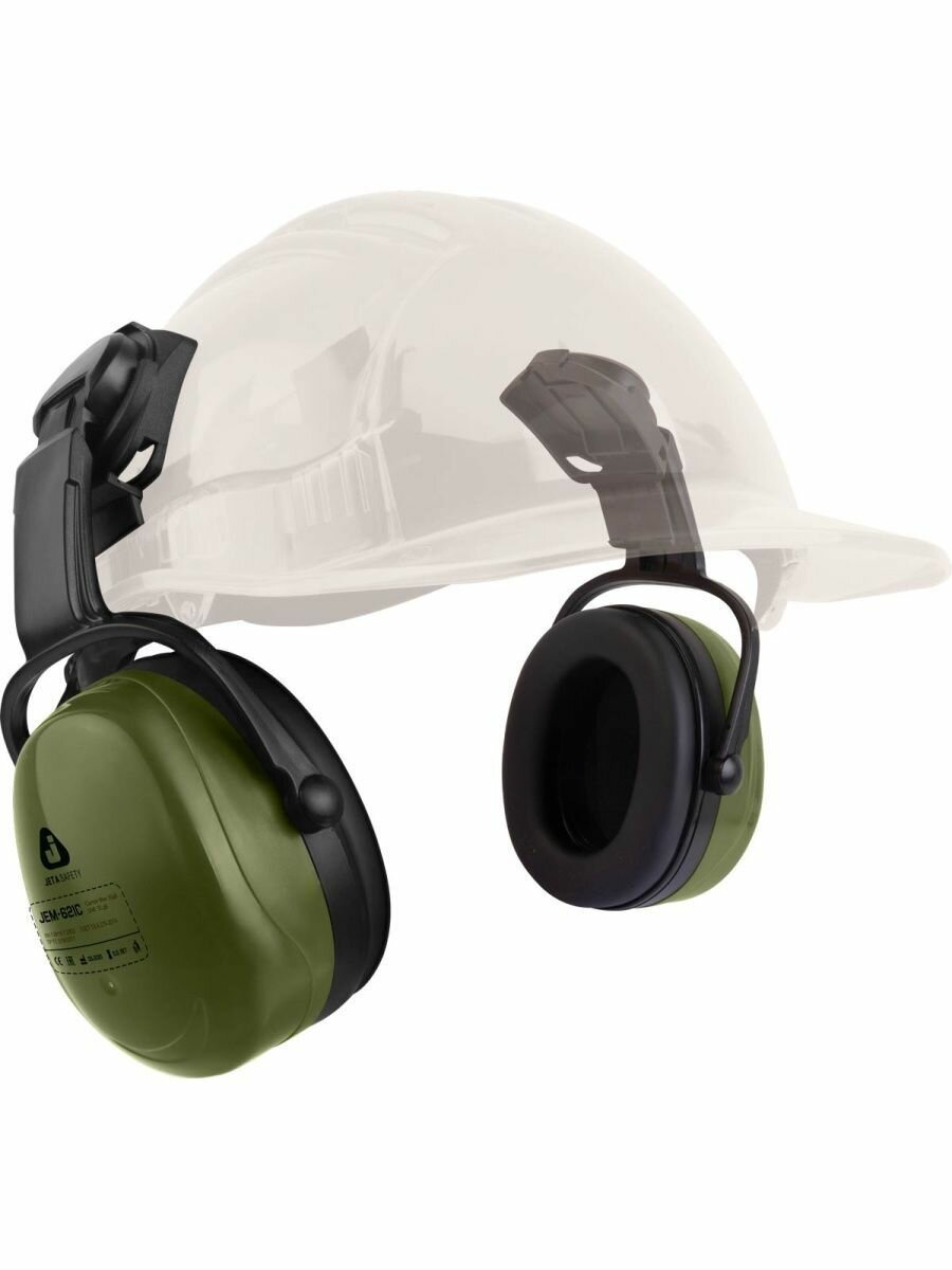 Противошумные защитные наушники Jeta Safety JEM-621С с креплением на каску, акустическая эффективность 32 дБ, темно-зеленые