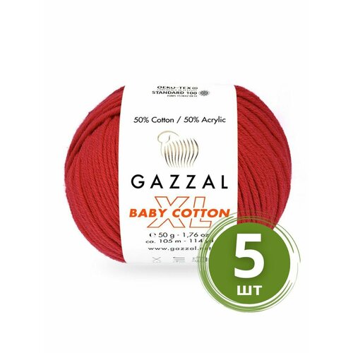 Пряжа Gazzal Baby Cotton XL (Беби Коттон XL) - 5 мотков Цвет: 3443 Алый 50% хлопок, 50% акрил, 50 г 105 м