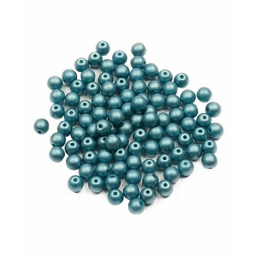 Стеклянные чешские бусины, круглые, Round Beads, 4 мм, цвет Alabaster Metallic Blue Turquoise, 100 шт.