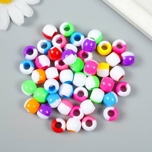 Бусины для творчества пластик Бочонок двухцветный цветные 30 гр 1х1.2х1.2 см