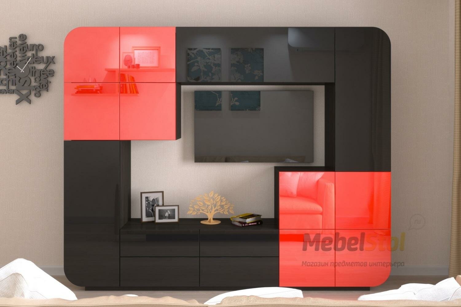 Стенка для гостиной Мебелеф «Мебелеф-4» черный