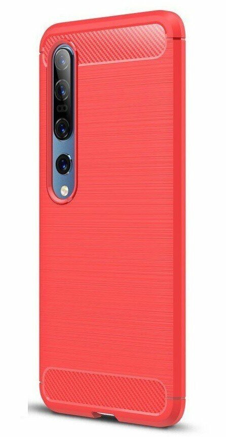 Накладка силиконовая для Xiaomi Mi10 / Mi10 Pro под карбон и сталь красная