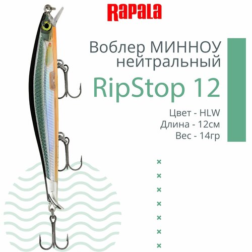 Воблер для рыбалки RAPALA RipStop 12, 12см, 14гр, цвет HLW, нейтральный