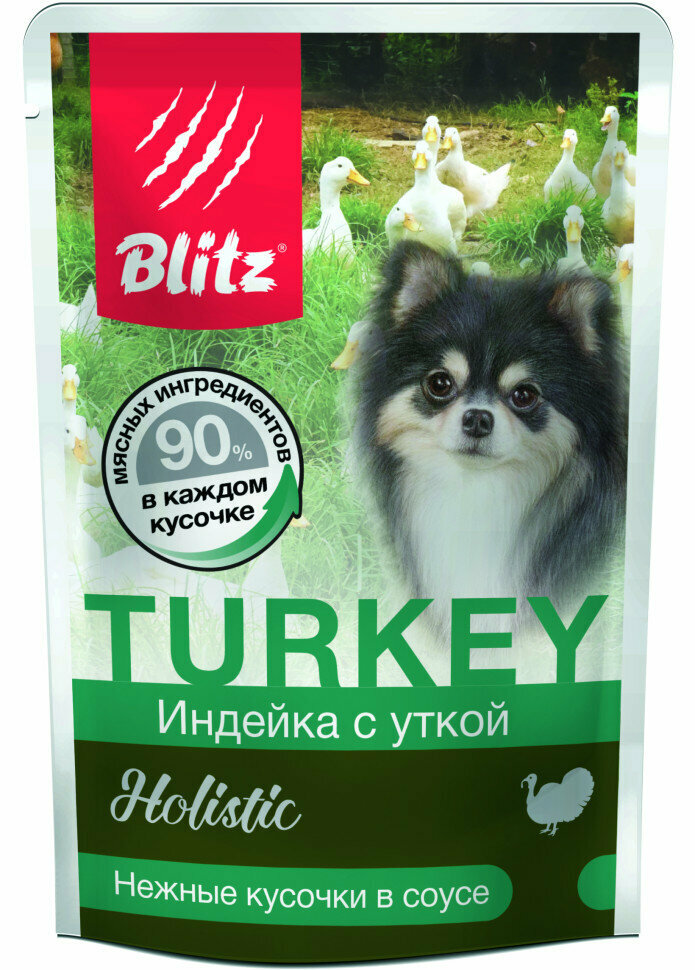 Blitz Holistic паучи для собак мелких пород, с индейкой и уткой - 85 г х 24 шт