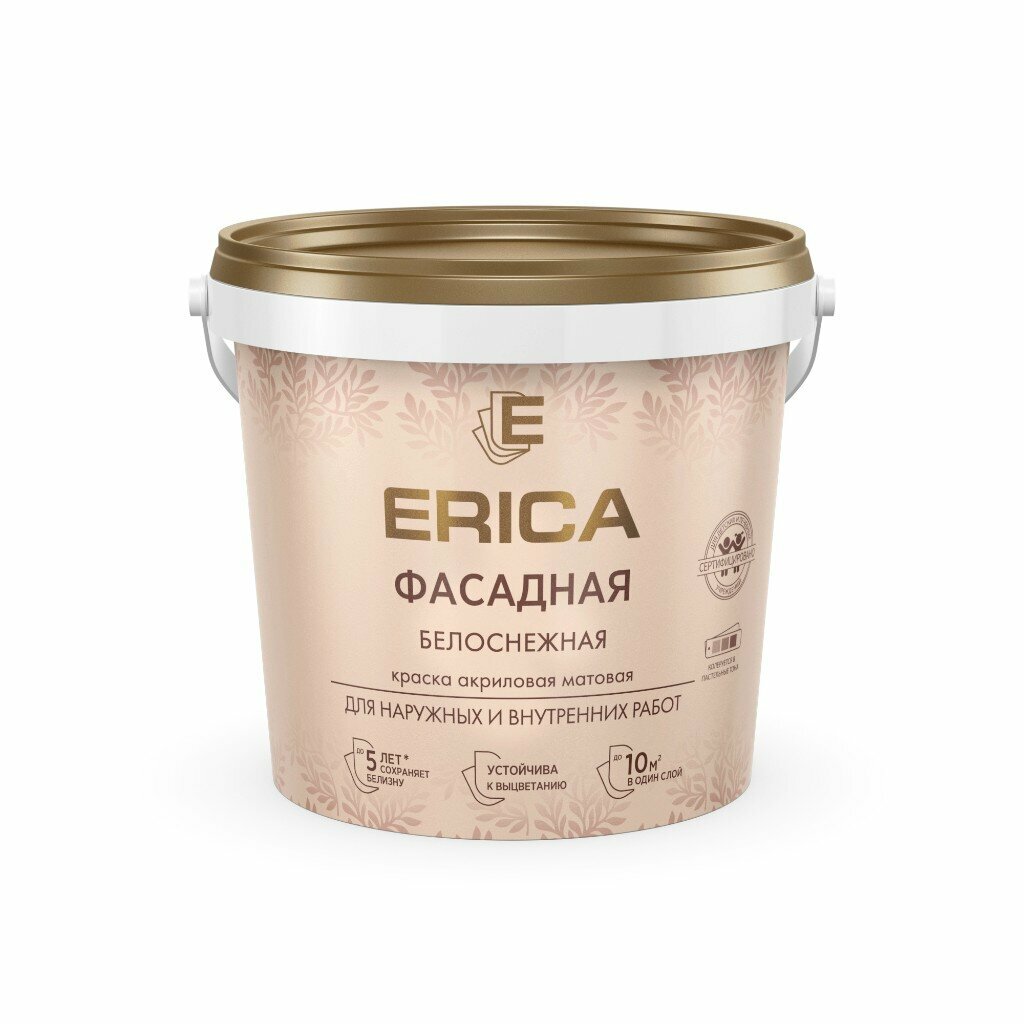 фото Краска воднодисп, Erica, акрил, фасадная, бел, 1.4 кг