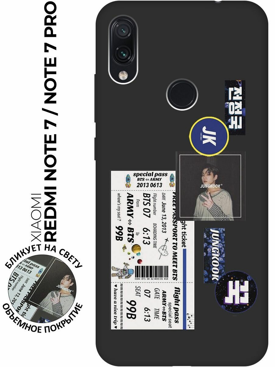 Матовый чехол BTS Stickers для Xiaomi Redmi Note 7 / Note 7 Pro / Сяоми Редми Ноут 7 / Ноут 7 Про с 3D эффектом черный