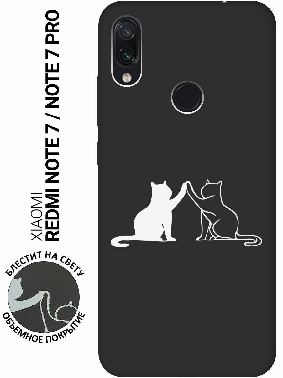 Матовый Soft Touch силиконовый чехол на Xiaomi Redmi Note 7, Note 7 Pro, Сяоми Редми Ноут 7, Ноут 7 Про с 3D принтом "Cats W" черный