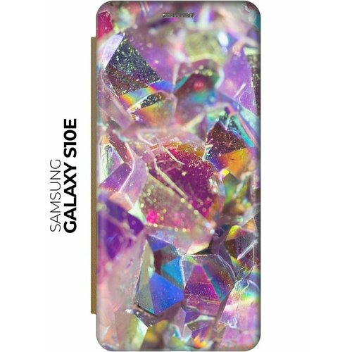 Чехол-книжка Розовые кристаллы на Samsung Galaxy S10e / Самсунг С10е золотой