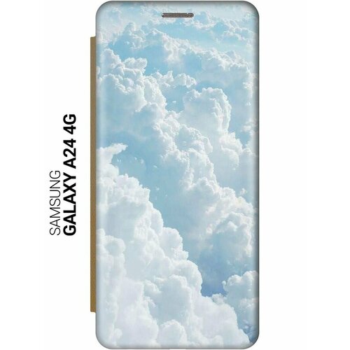 Чехол-книжка на Samsung Galaxy A24, Самсунг А24 c принтом Кучевые облака золотистый чехол книжка на samsung galaxy a32 самсунг а32 c принтом кучевые облака золотистый